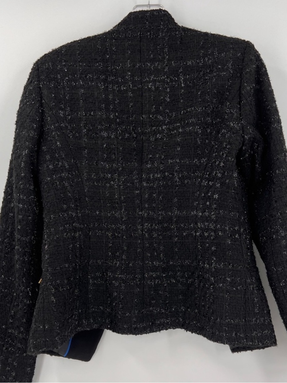 NWT Calvin Klein Tweed Blazer Jacket 6 Black Silver Metallic Boucle Open Front - Picture 4 of 13